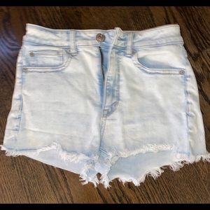 Hi-rise light wash distressed jean shorts